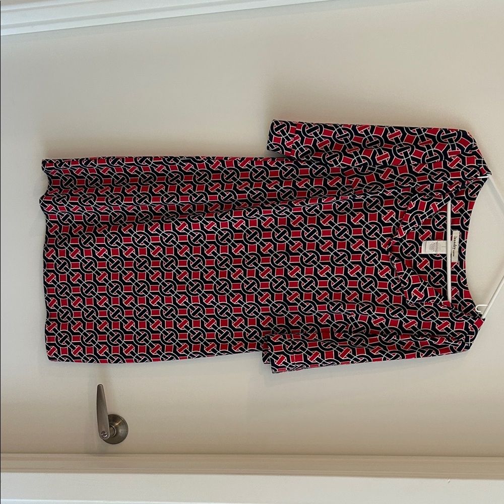 Laundry by Design Red and Navy Patterned Shift Dress